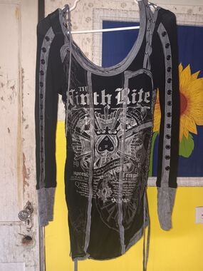 Salvage "Ninth Rite" Graphic Lace-Up Long Sleeve Dress. L